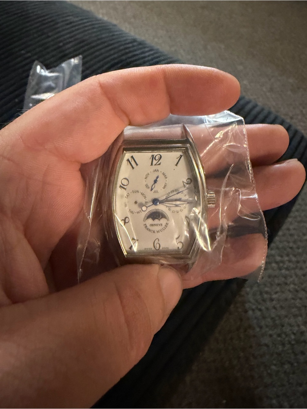 Men's Silver Tonneau Dress Watch with White Dial